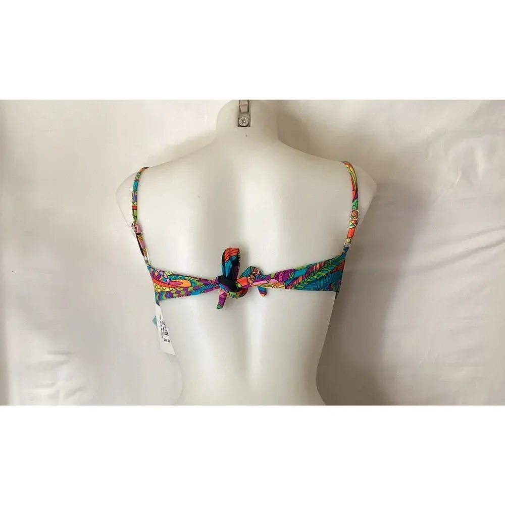 5109 NWT Bikini Bay Funky Feathers U/W Padded Tie Back Top Size 6